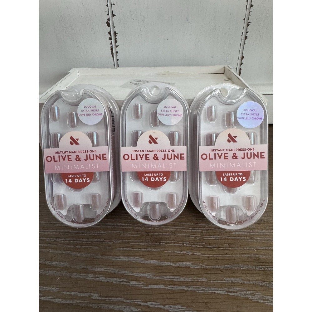 Olive & June Press On Nails Taupe Jelly Chrome Extra Short Squoval, 3 Pack